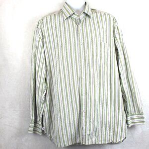 Isaia Striped Cotton Button Up Mens Size 44 Neck 17.5